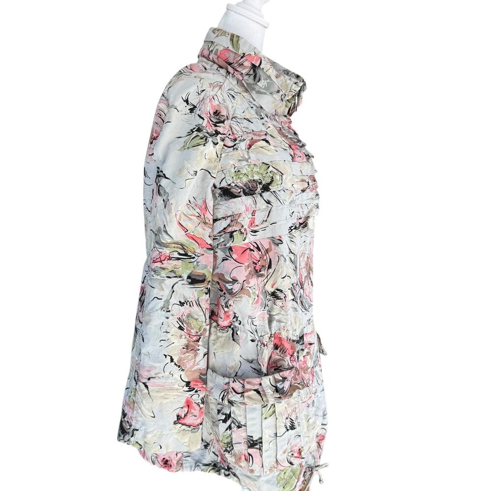 St John SoCa Jacket Silk Blend Floral Shacket Womens L Abstract Coastal - Picture 2 of 14